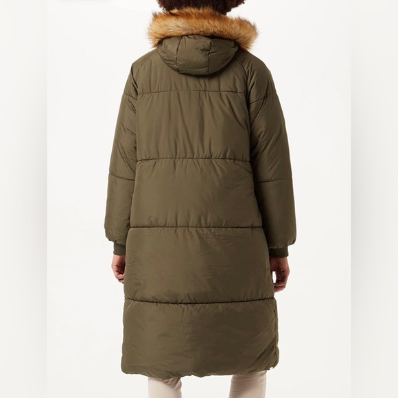 Olive Green Puffer with Faux Fur Hood - Picture 3 of 4